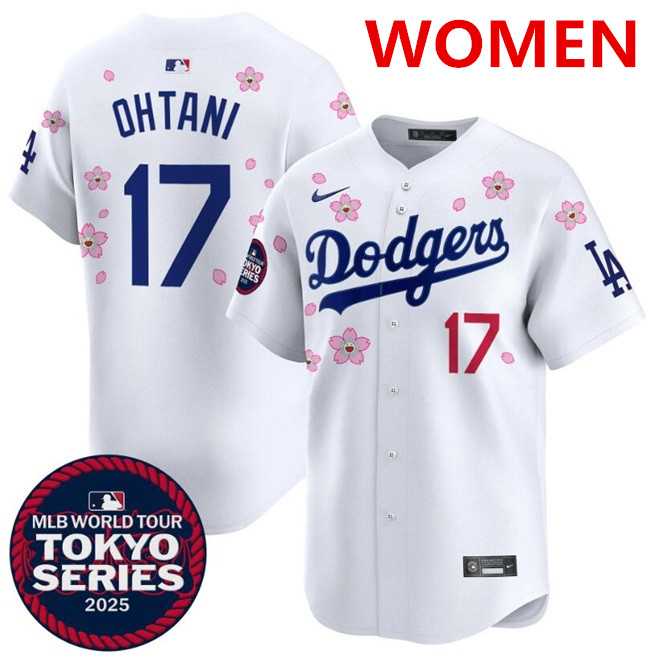 Women%27s Los Angeles Dodgers #17 Shohei Ohtani White 2025 Tokyo Series Limited Stitched Jersey Dzhi